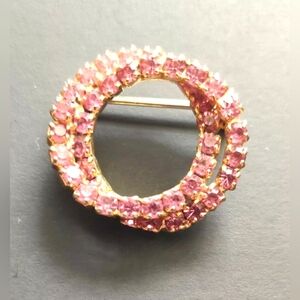 Round Pink Gemstone Pin Brooch Vintage